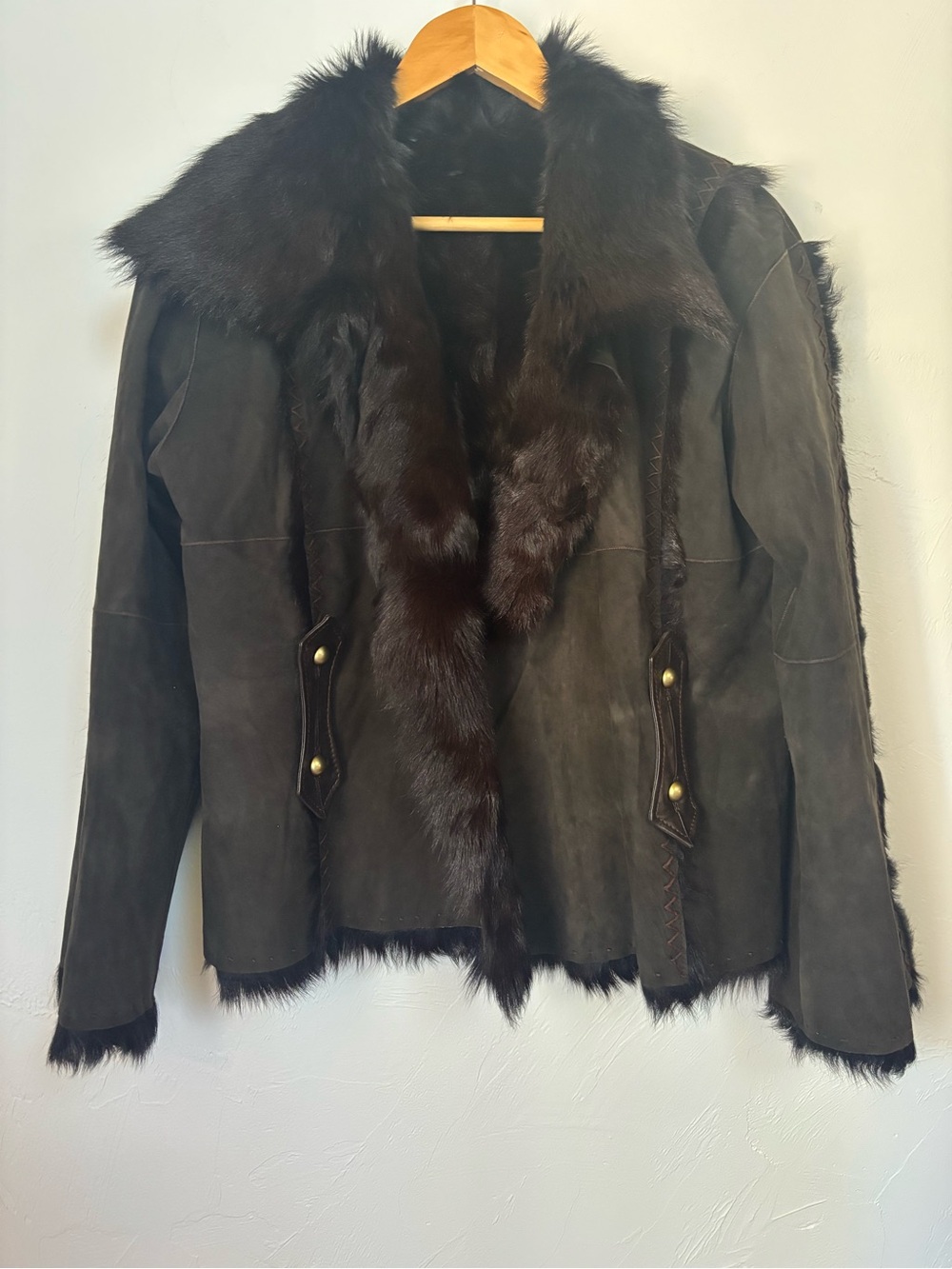 Vintage YSL Yves Saint Laurent Rive Gauche Suede Fur Jacket Tom Ford Era Sz 42